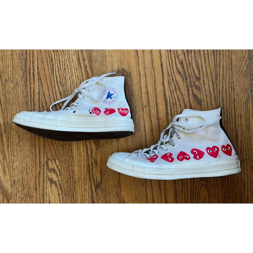 PLAY Comme Des Garcons x Converse White Hearts Sneakers Trainers  Mens Size 9